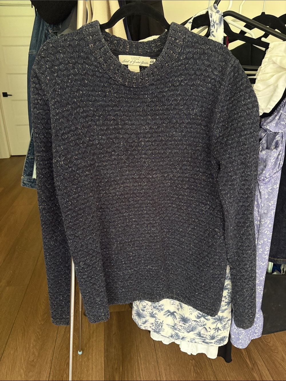 H&M Dark Navy Textured Crewneck Sweater